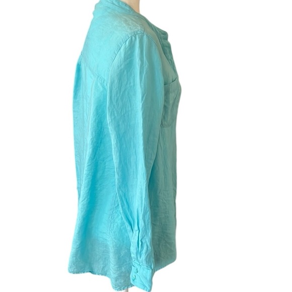 Eileen Fisher Light Blue Linen Button-Up Shirt Size Petite Large - Picture 2 of 8